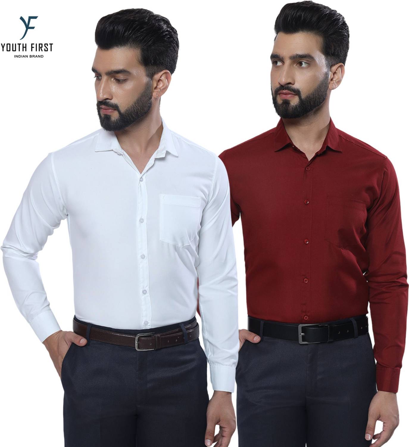 youth first Men Relaxed Fit Fit Solid Spread Collar Formal Shirt