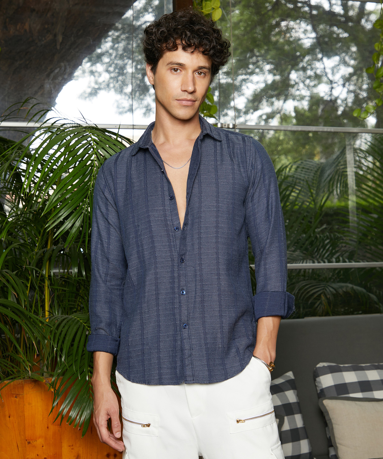 Image of CAHOOT Men Solid Casual Blue Shirt
