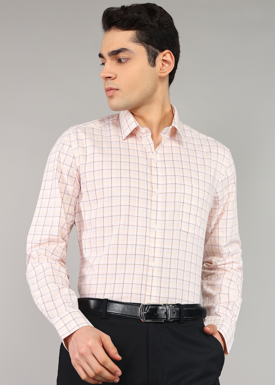 Image of ARROW Men Checkered Formal Orange Shirt