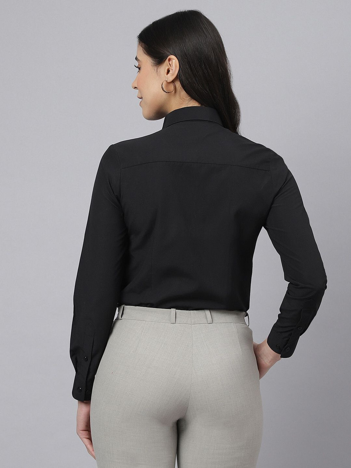 Image of English Navy Women Solid Formal Black Shirt