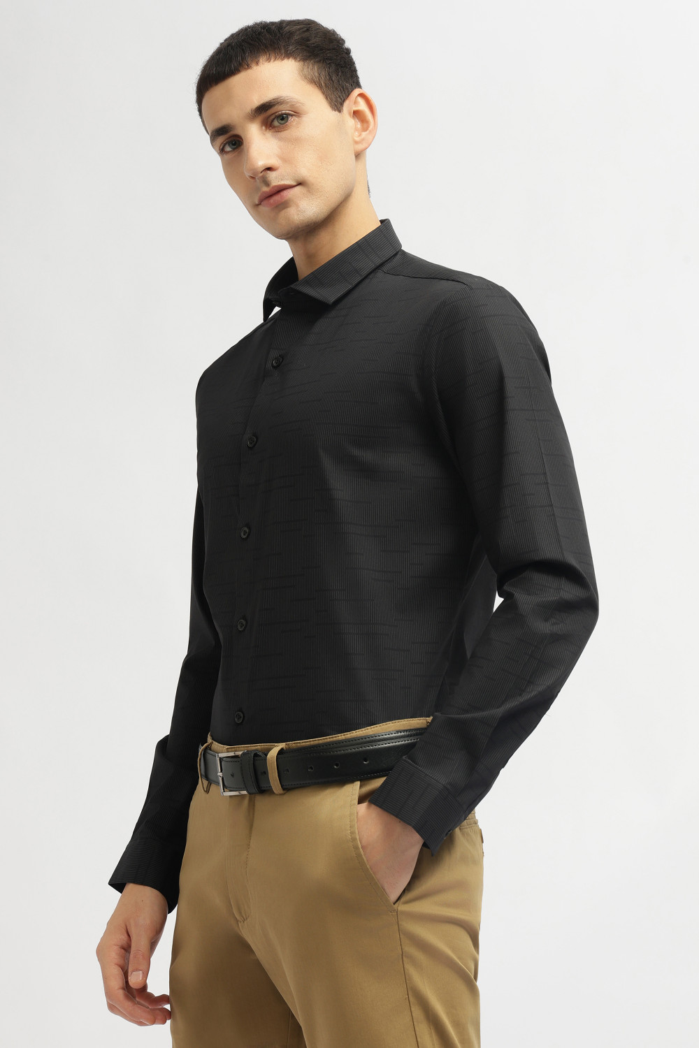 Image of PETER ENGLAND Men Printed Formal Black Shirt
