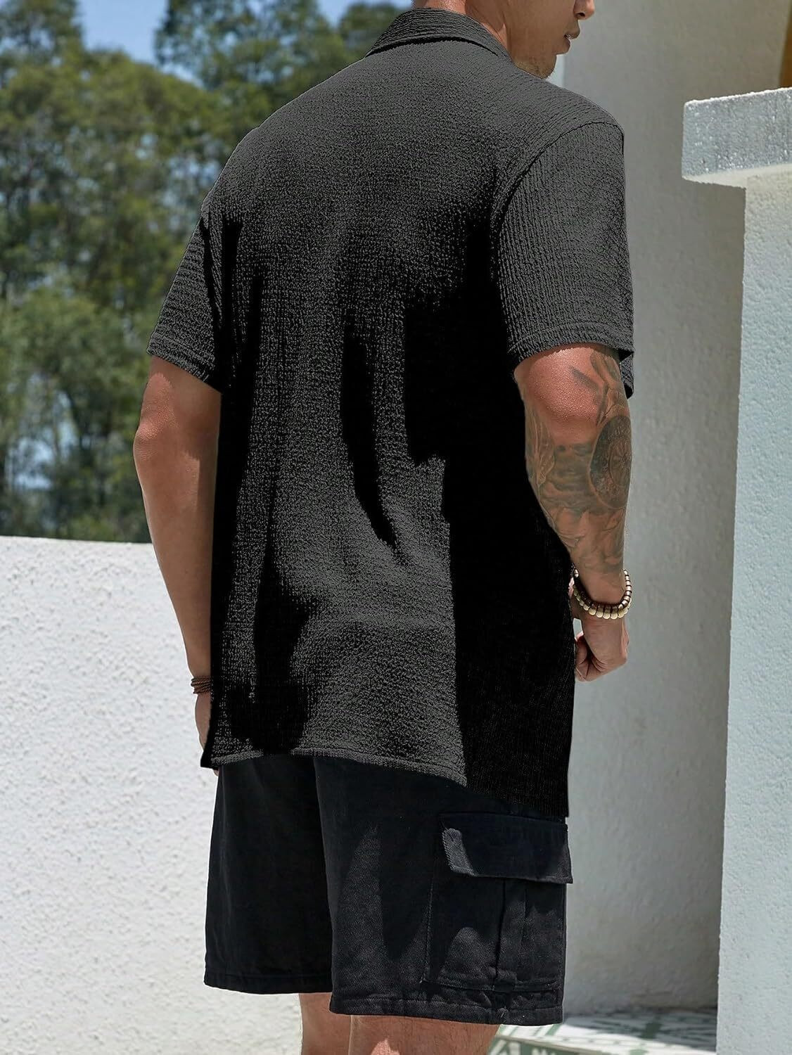 Image of KAJARU Men Self Design Casual Black Shirt