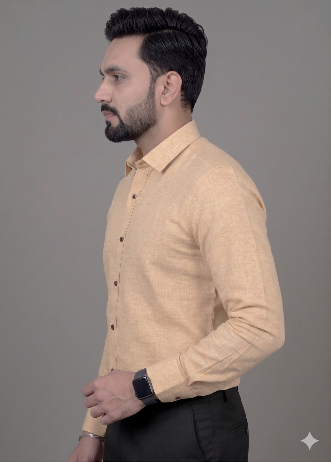 Image of CrisPet Men Solid Casual Beige Shirt