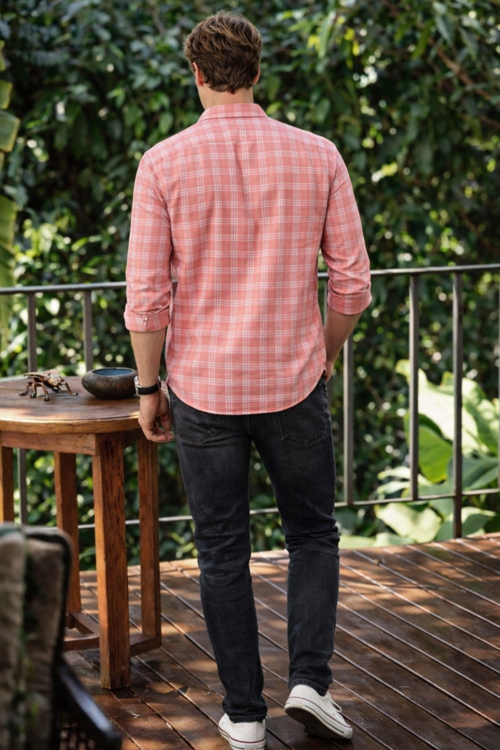 Image of LOUIS PHILIPPE Men Checkered Casual Pink Shirt