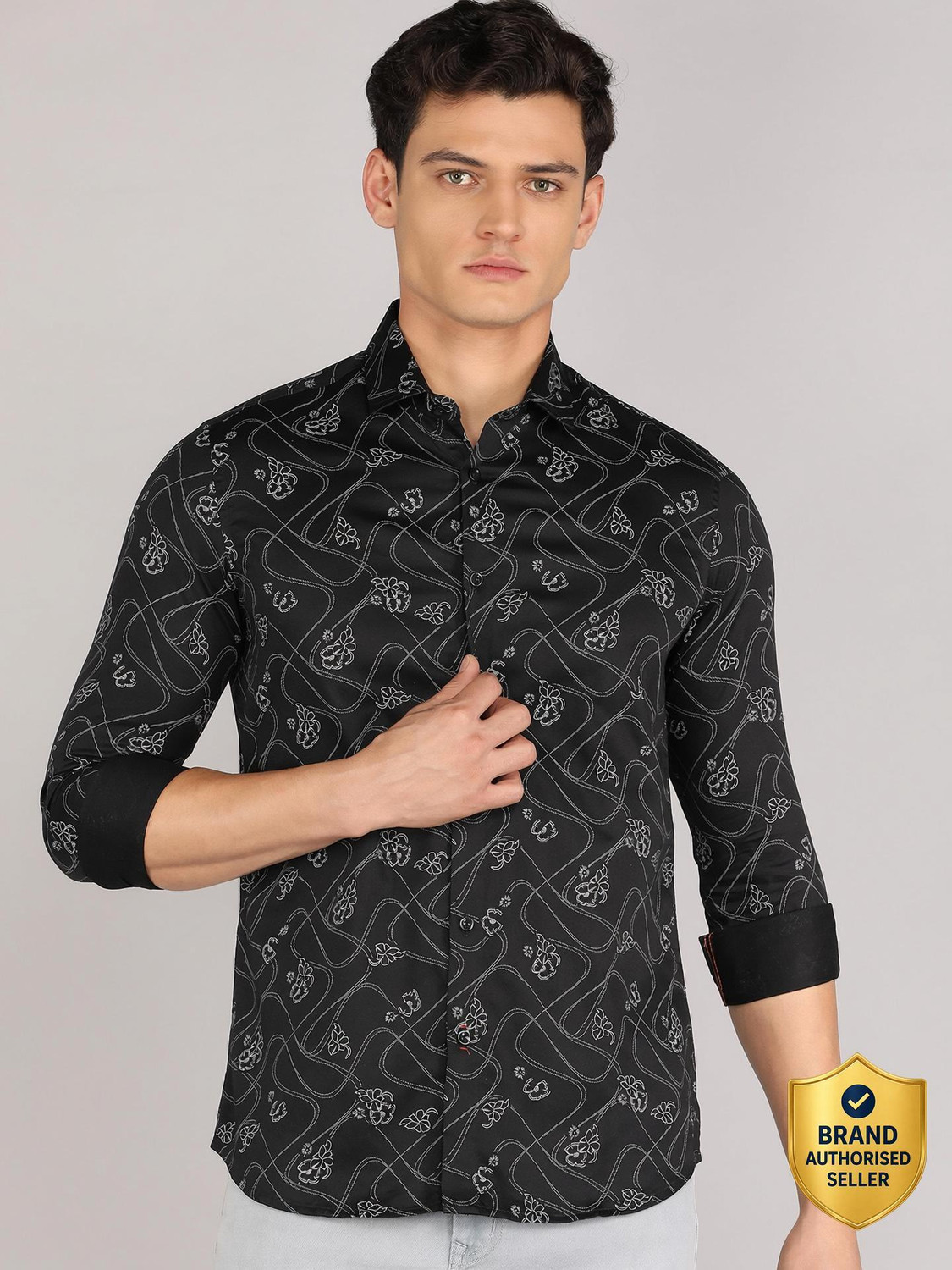 Image of KILLER Men Printed Casual Black Shirt