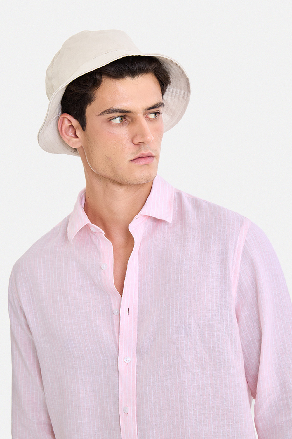 Image of Snitch Men Striped Casual Pink Shirt