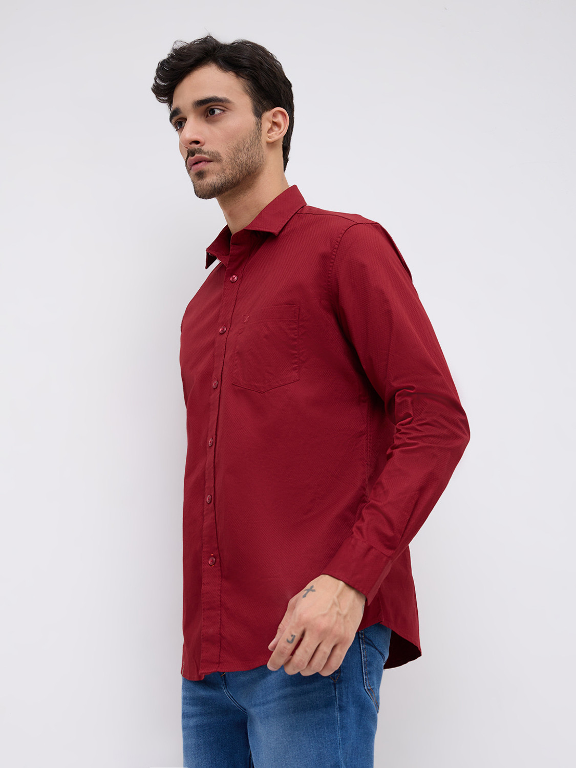 Image of KILLER Men Self Design Casual Maroon Shirt