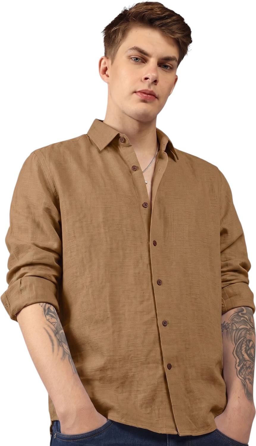 JANIX Men Beige Casual Shirt - Image 1