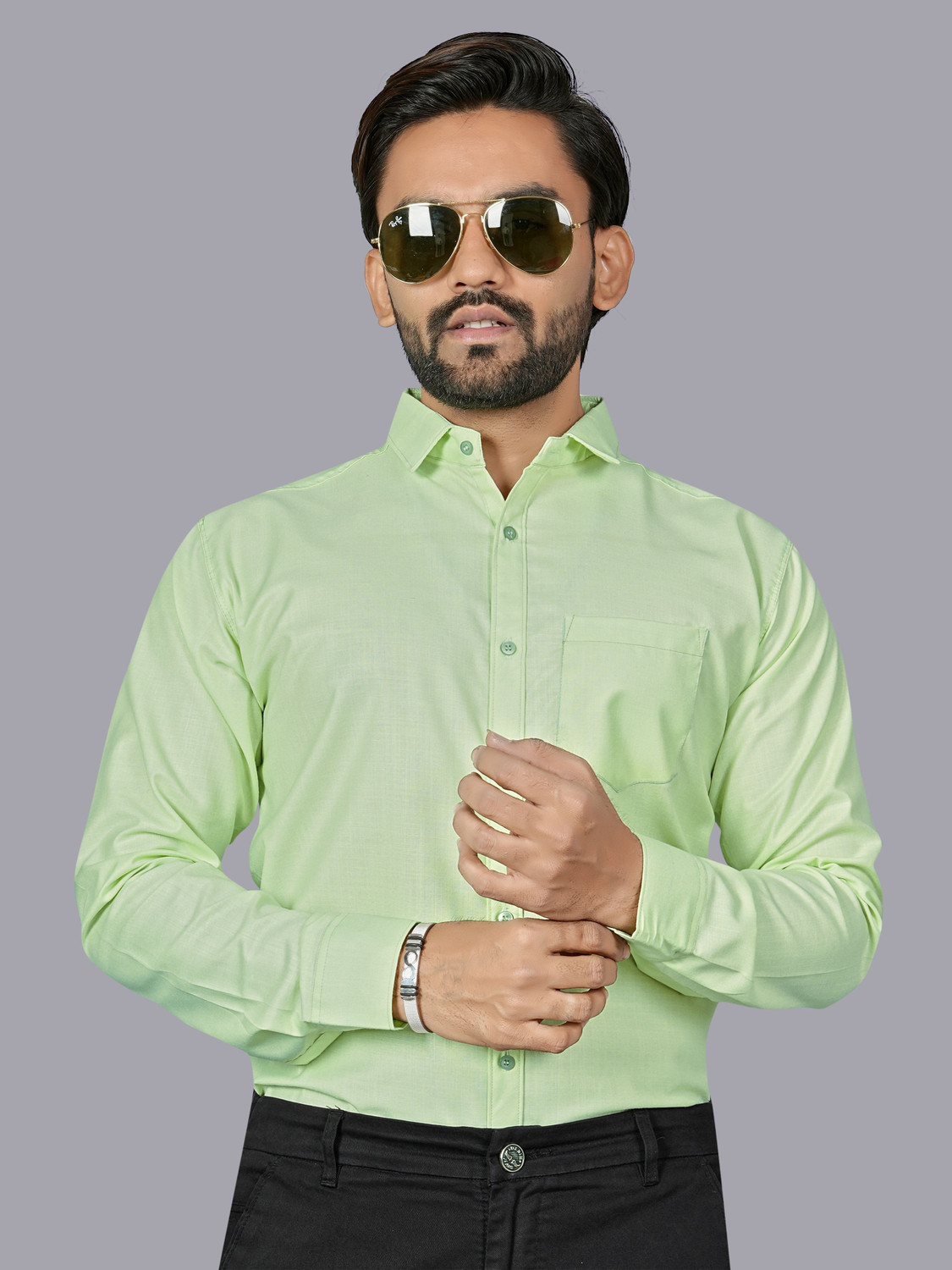 Image of REJIO Men Solid Casual Light Green Shirt