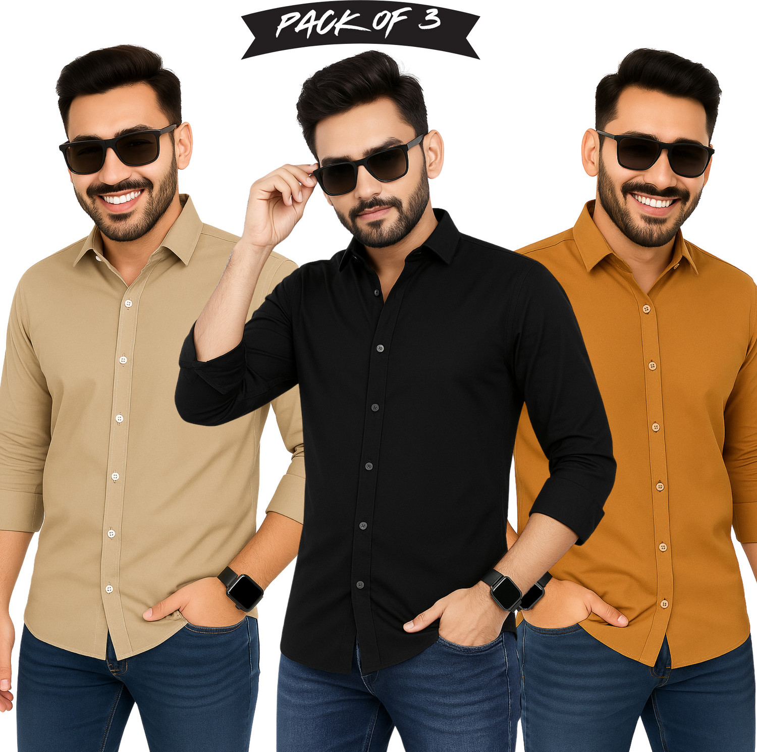 Image of youth first Men Solid Casual Cream, Black, Brown Shirt