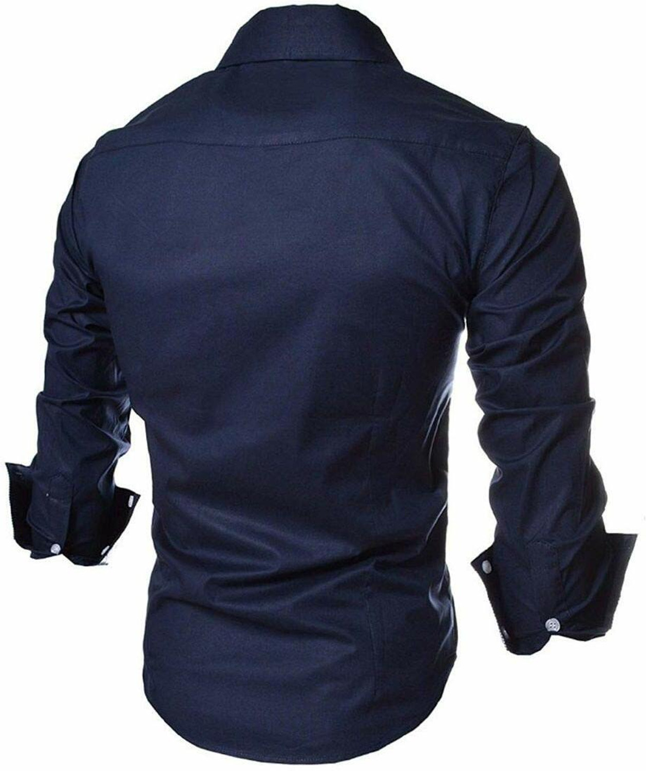 Image of Gonsgadapp Men Solid Casual Blue Shirt
