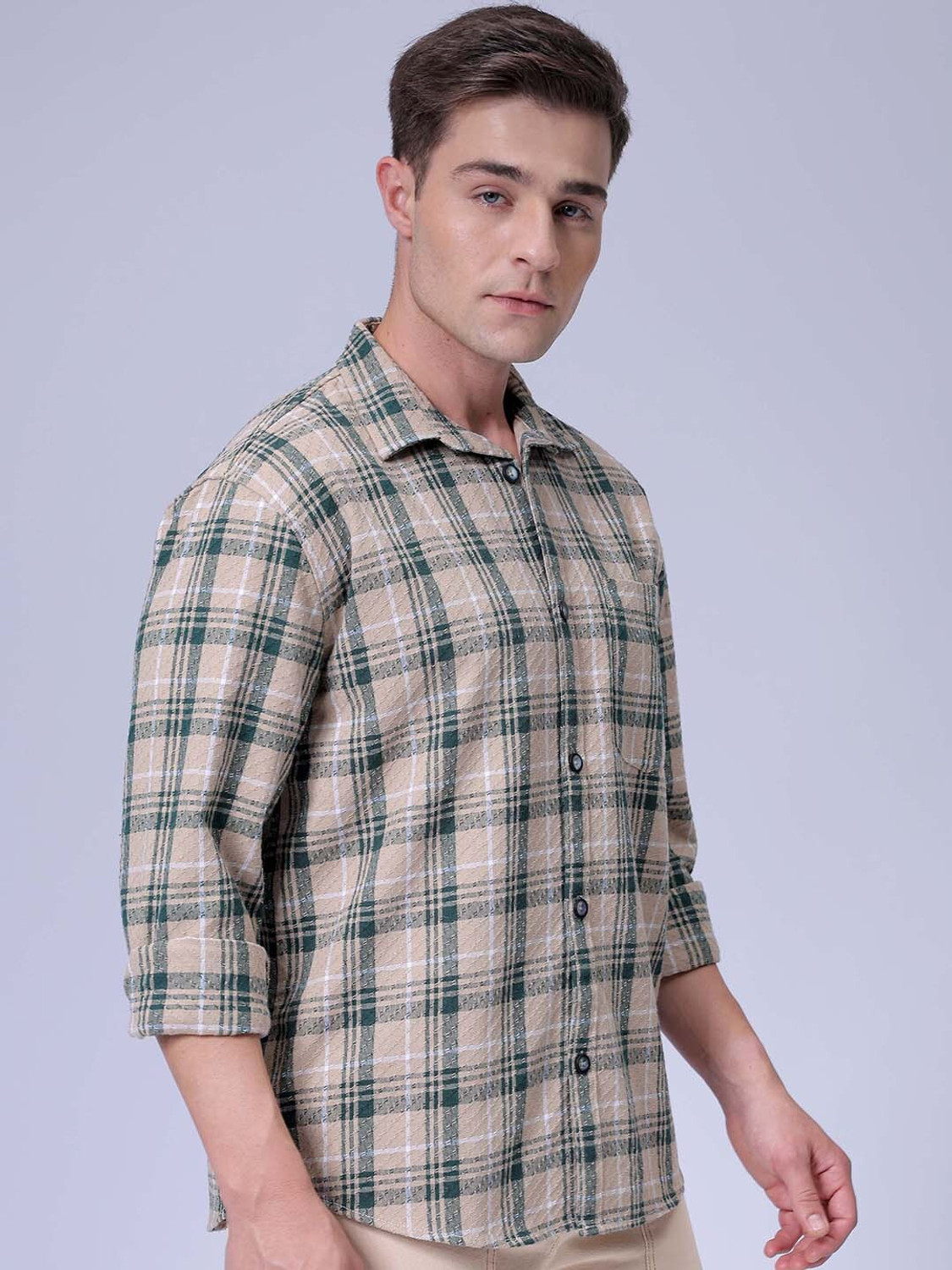 Image of The Indian Garage Co. Men Checkered Beach Wear Green Shirt