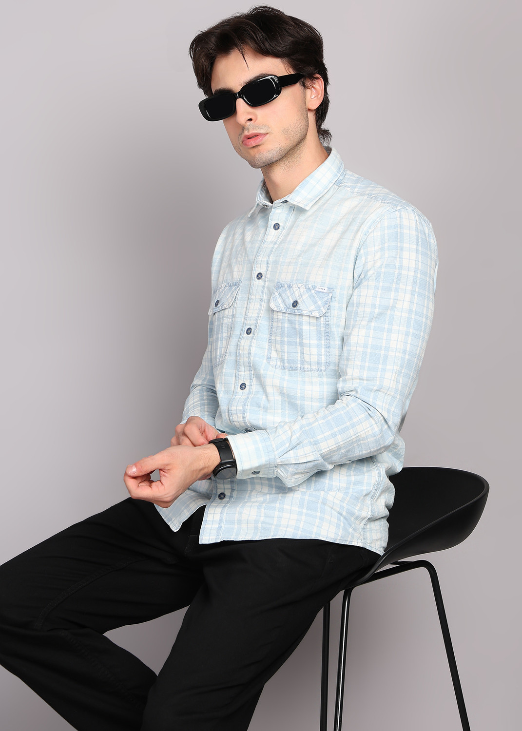 Image of KILLER Men Checkered Casual Blue Shirt