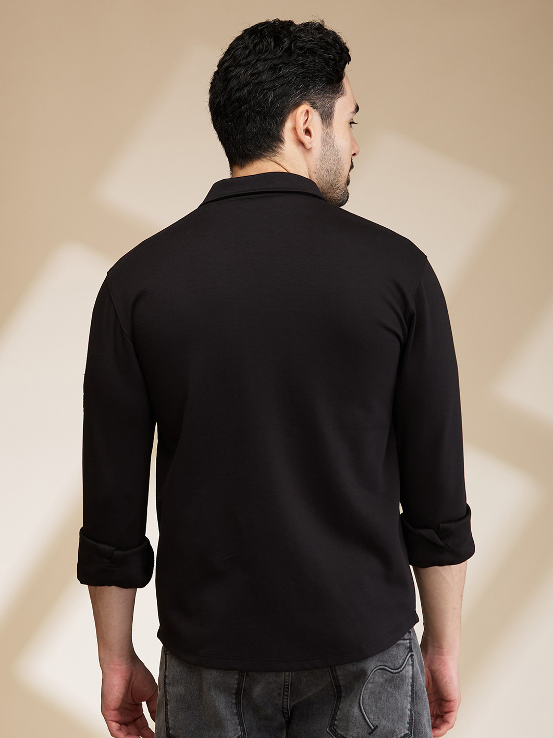 Image of BEING HUMAN Men Solid Casual Black Shirt
