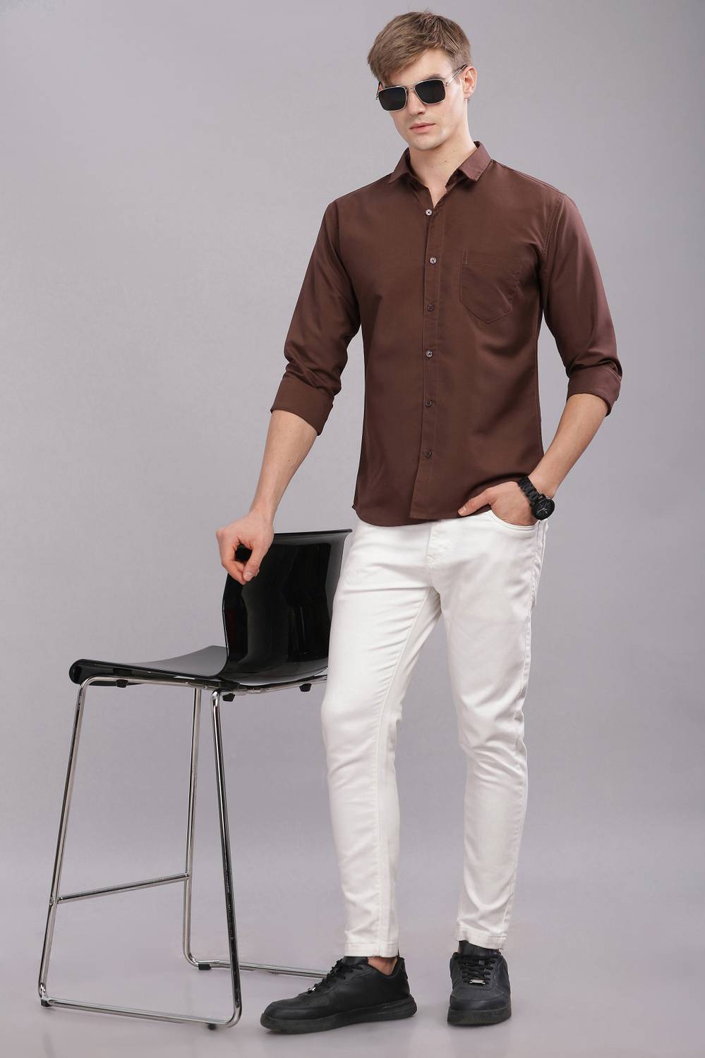 Uzmax Men Solid Casual Brown Shirt - Image 5
