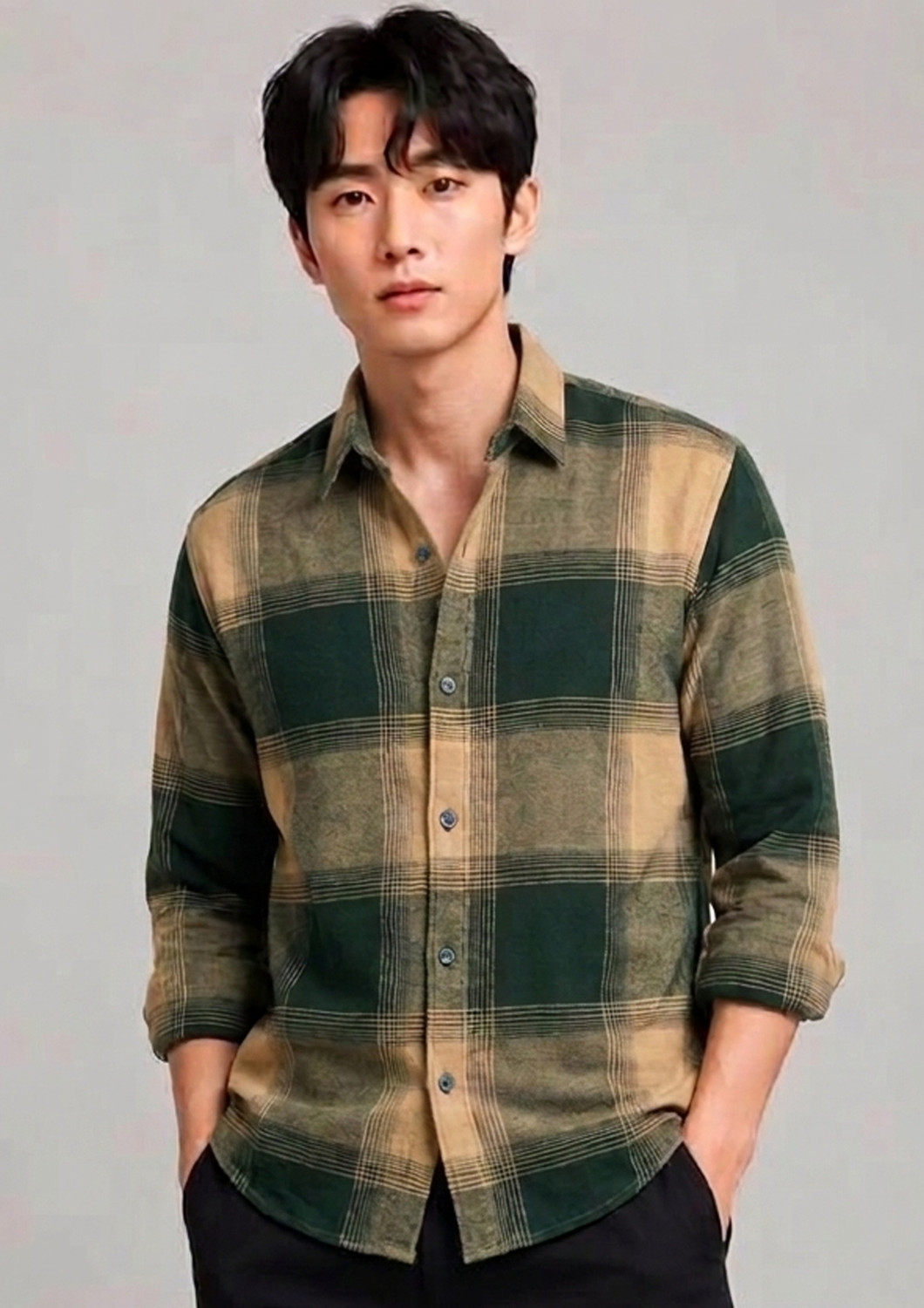 Image of TREN Men Checkered Casual Green Shirt