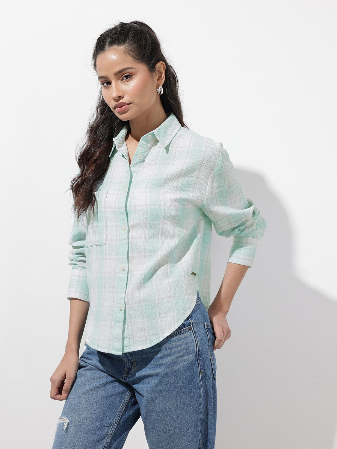 Image of Roadster Women Checkered Casual Blue Shirt