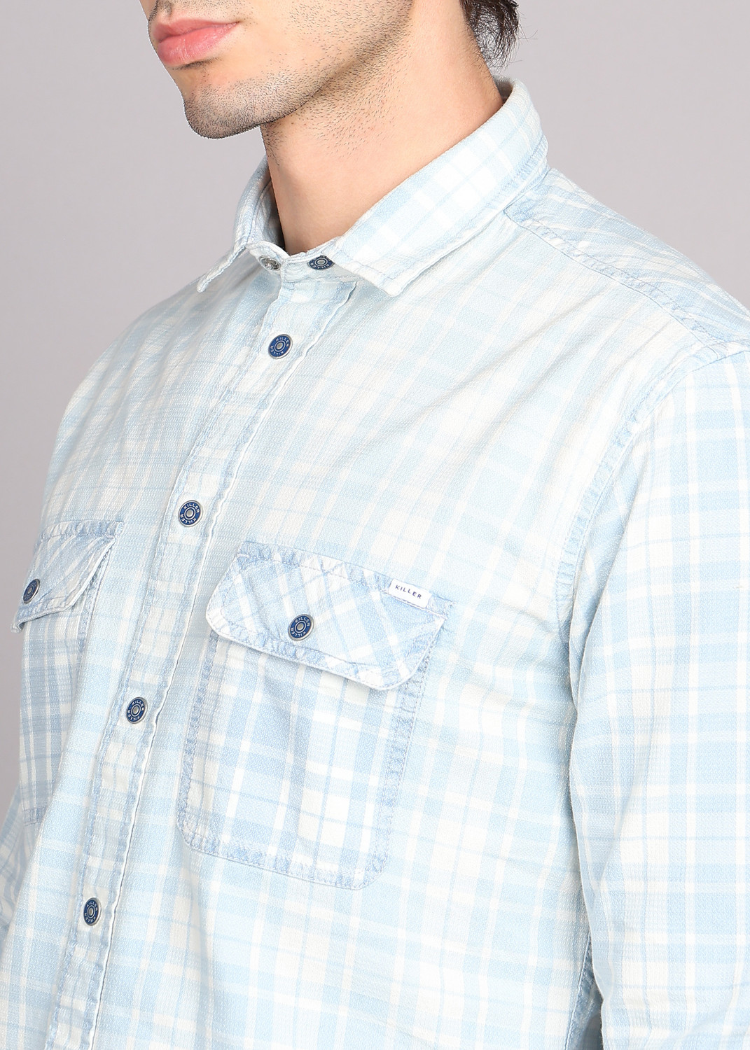 Image of KILLER Men Checkered Casual Blue Shirt