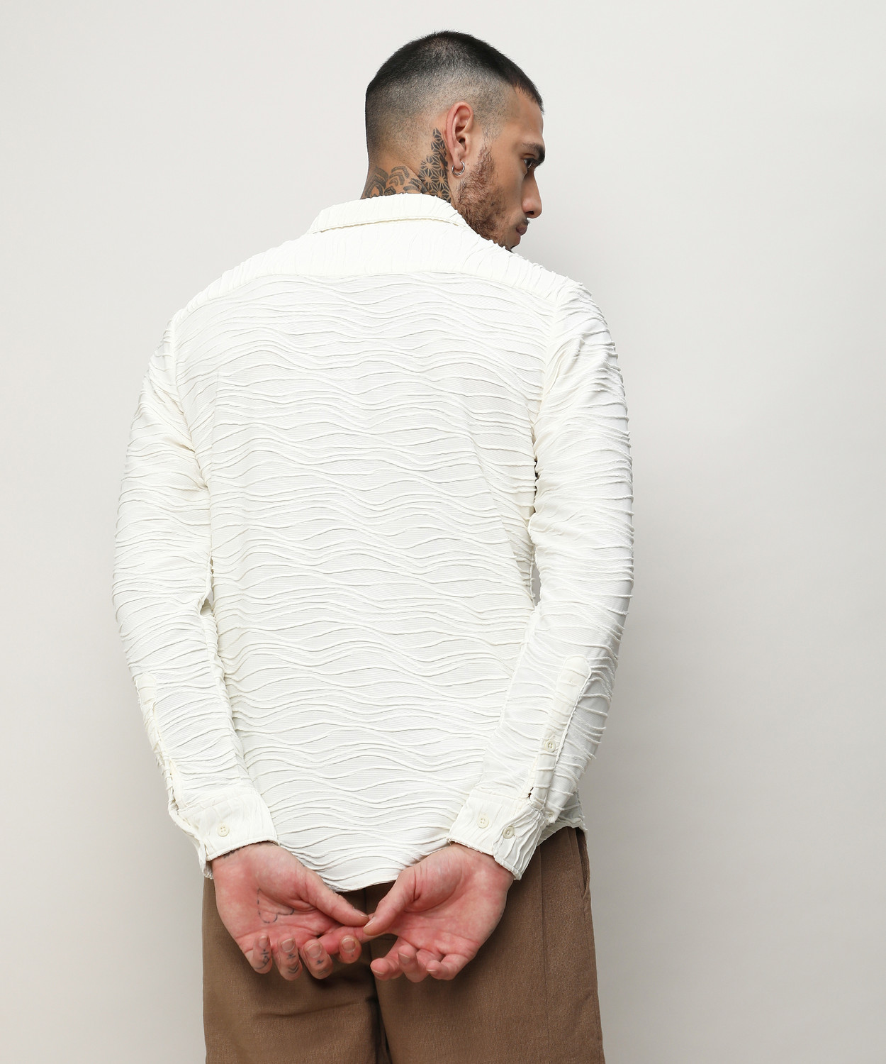 Image of CAHOOT Men Self Design Casual White Shirt