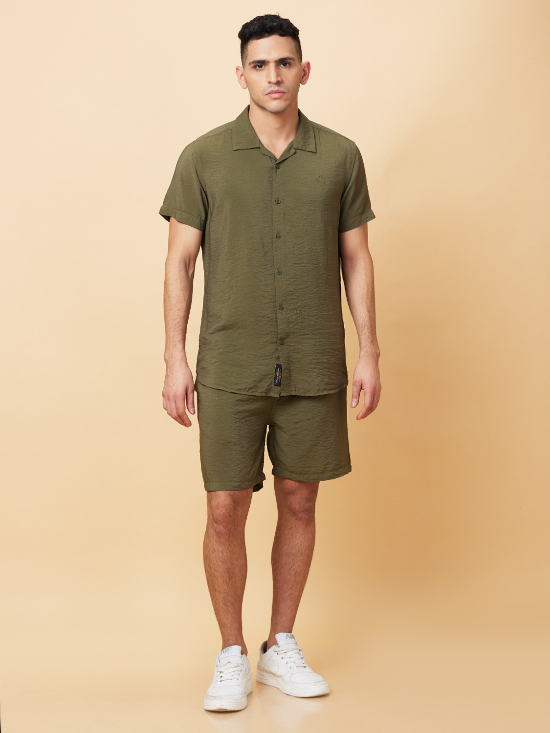 Image of BEING HUMAN Men Solid Casual Dark Green Shirt