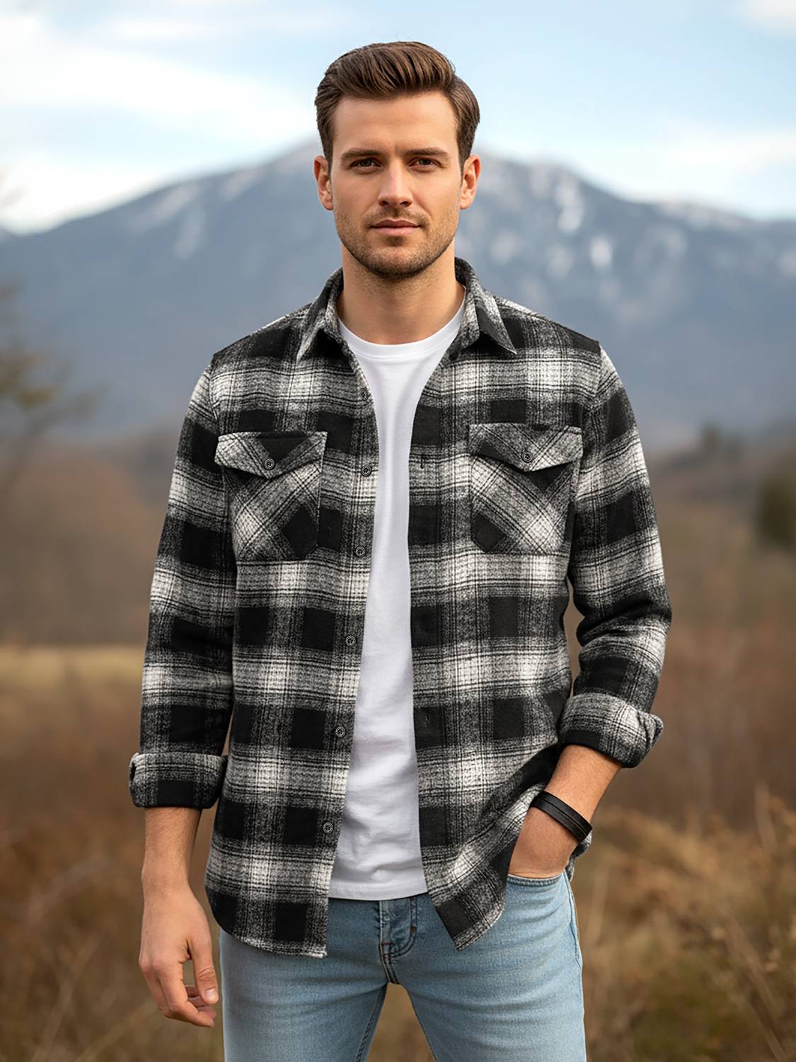 BEYOUNG Men Checkered Black Shirt - Image 1