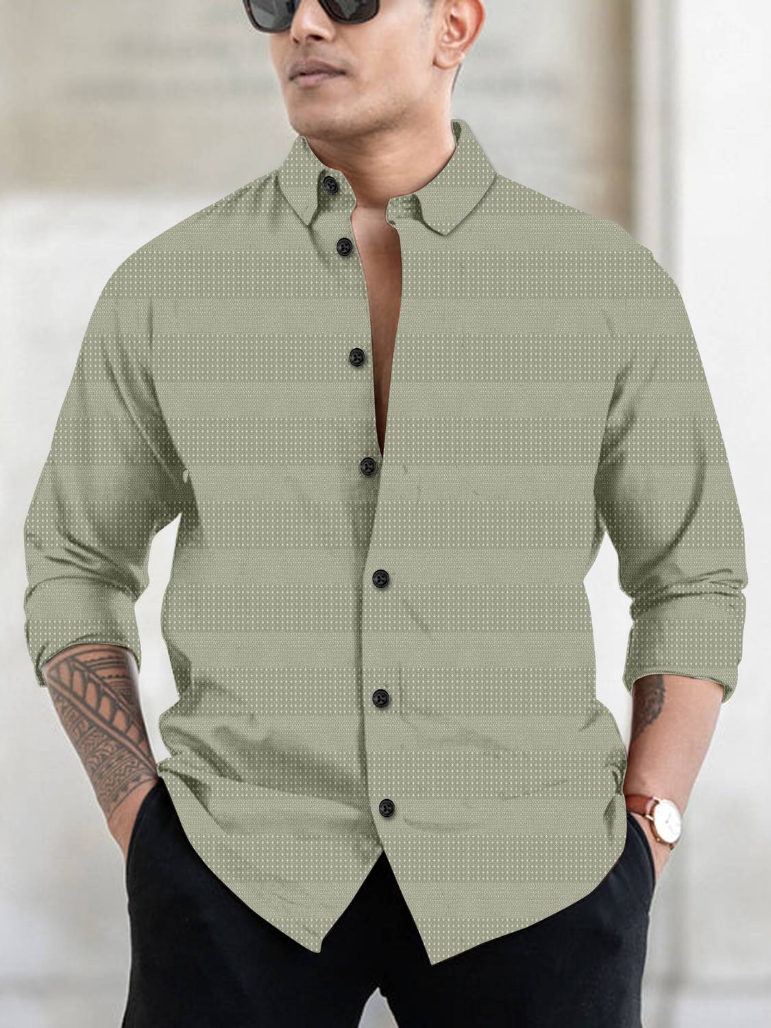 Lolark Men Printed Casual Green Shirt
