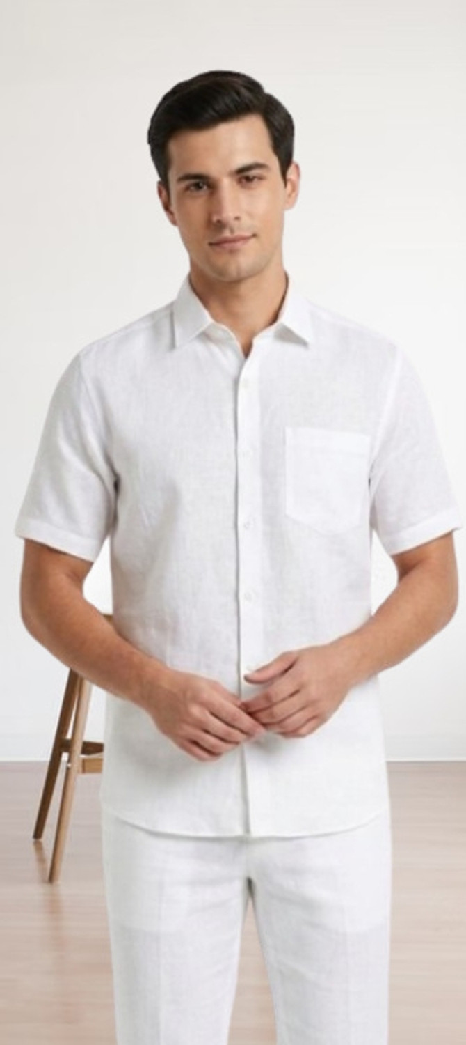 Image of Swadeshi Vastra Men Regular Fit Solid Spread Collar Casual Shirt