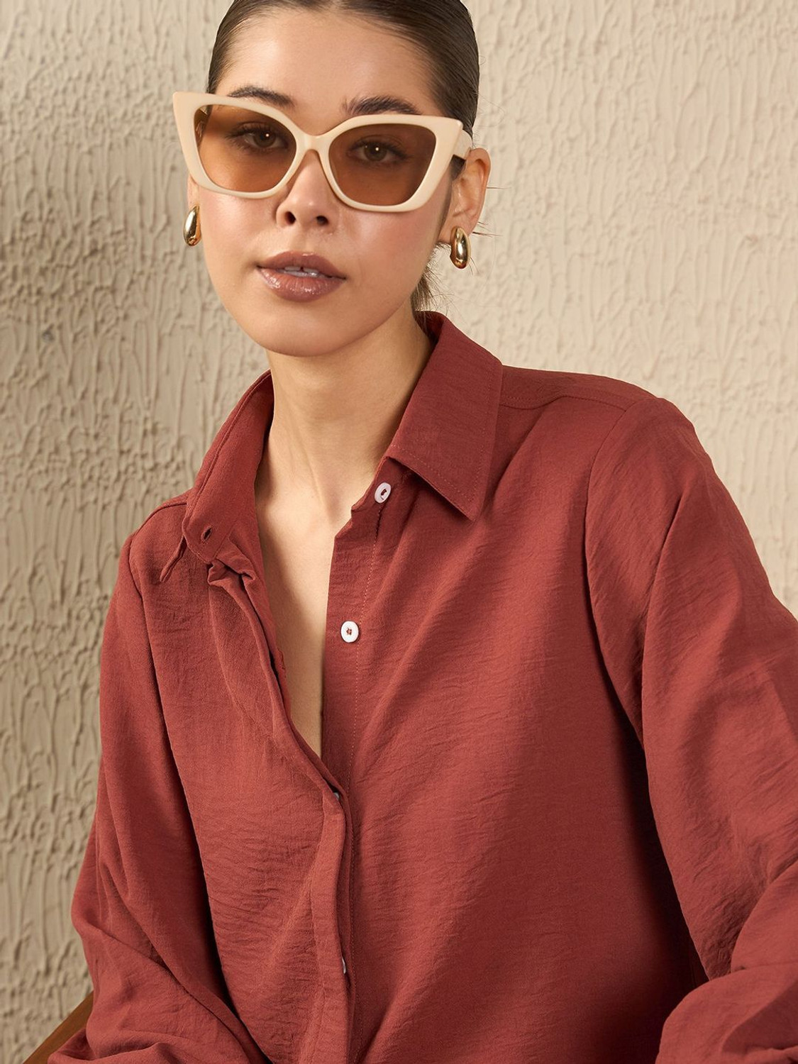 Image of Roadster Women Self Design Casual Red Shirt