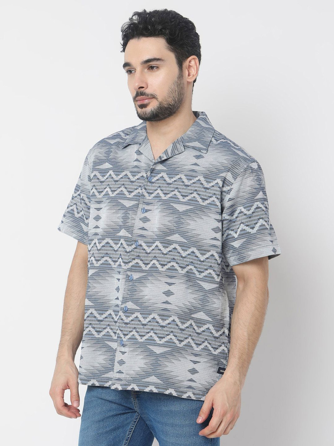 Image of Spykar Men Printed Casual Blue Shirt