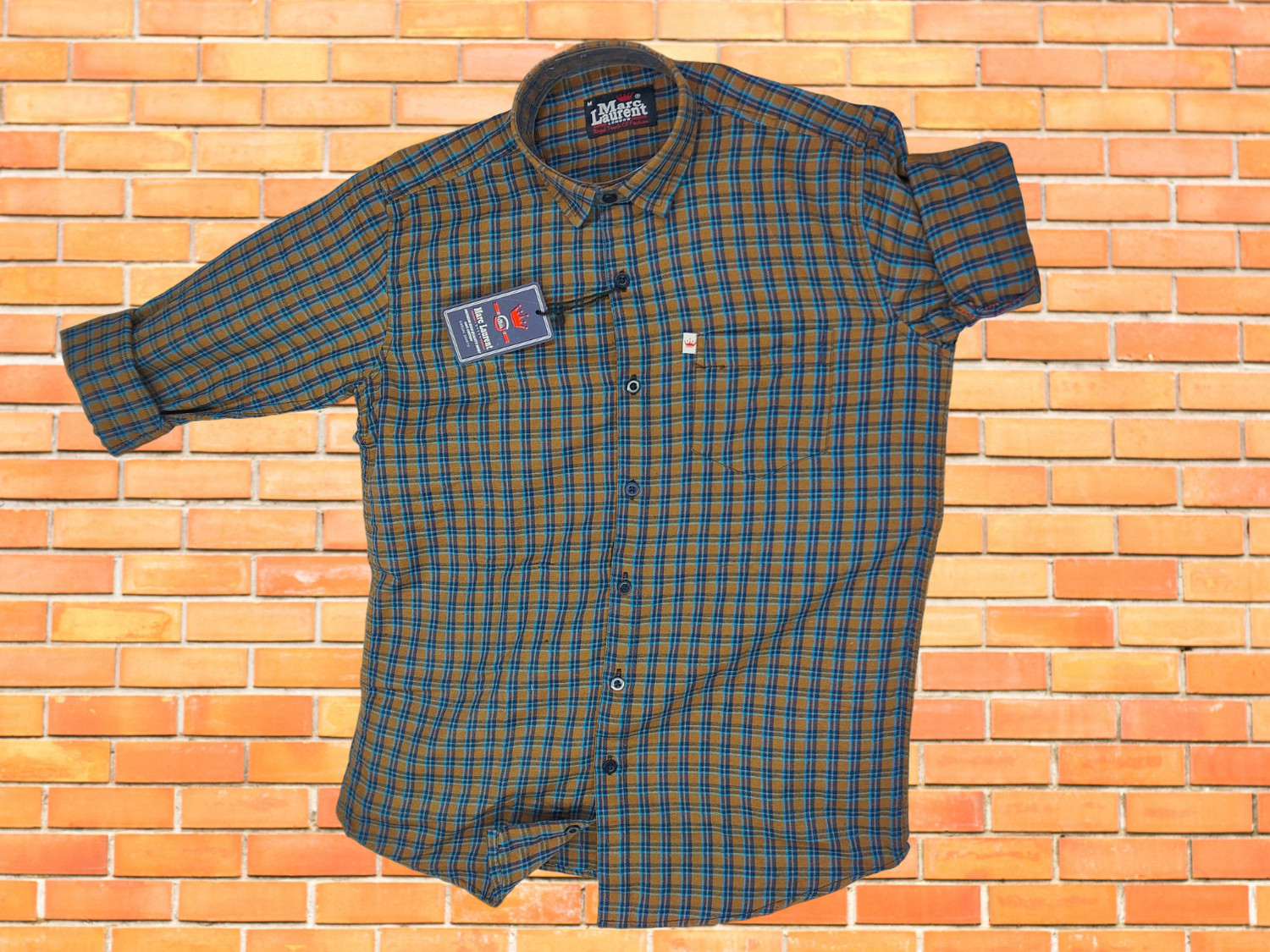 Image of Marc Laurent Men Checkered Casual Brown, Light Blue, Dark Blue Shirt