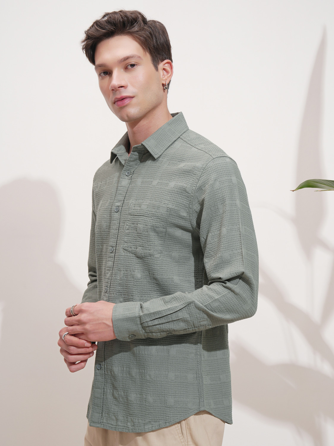 Image of HIGHLANDER Men Self Design Casual Grey Shirt