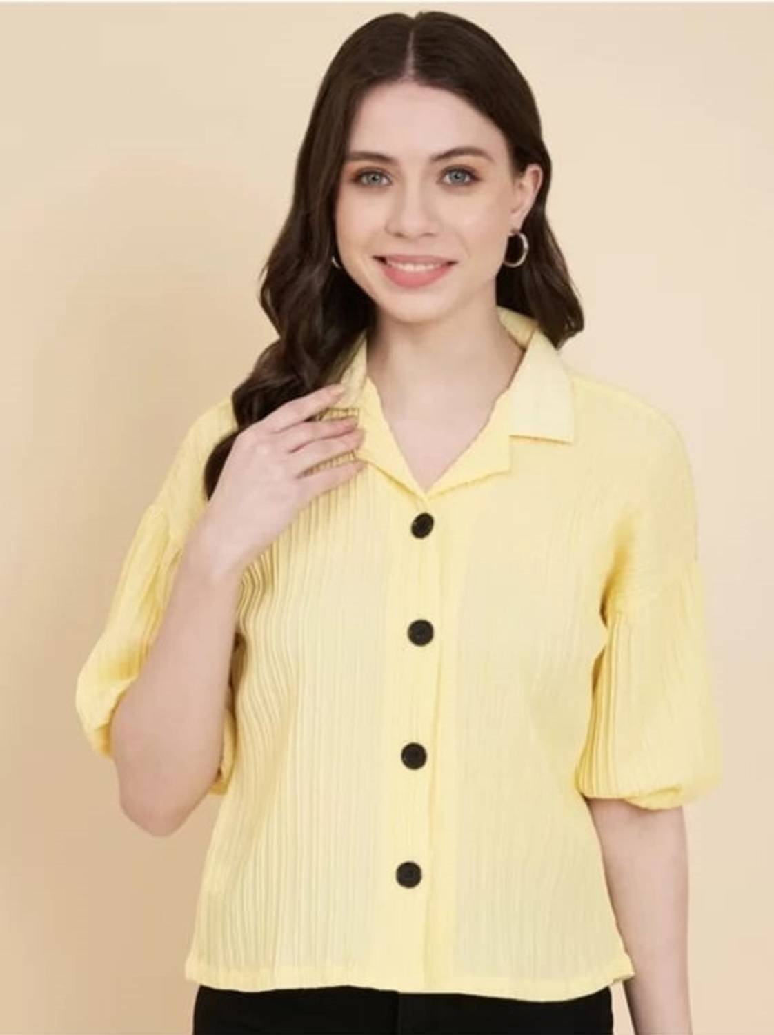 SYSBELLA FASHION Women Solid Casual Yellow Shirt
