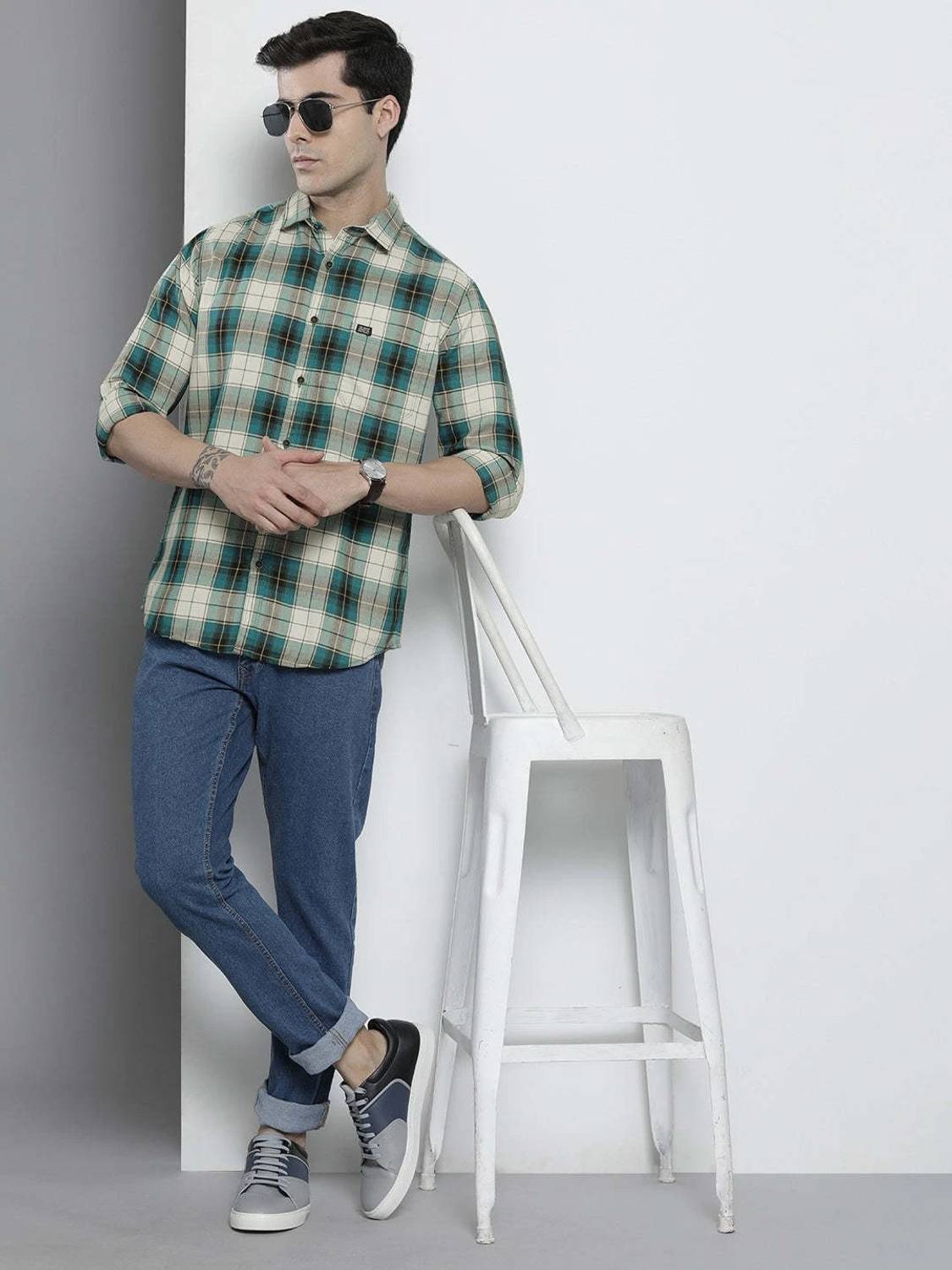 The Indian Garage Co. Men Green Checkered Shirt - Image 3
