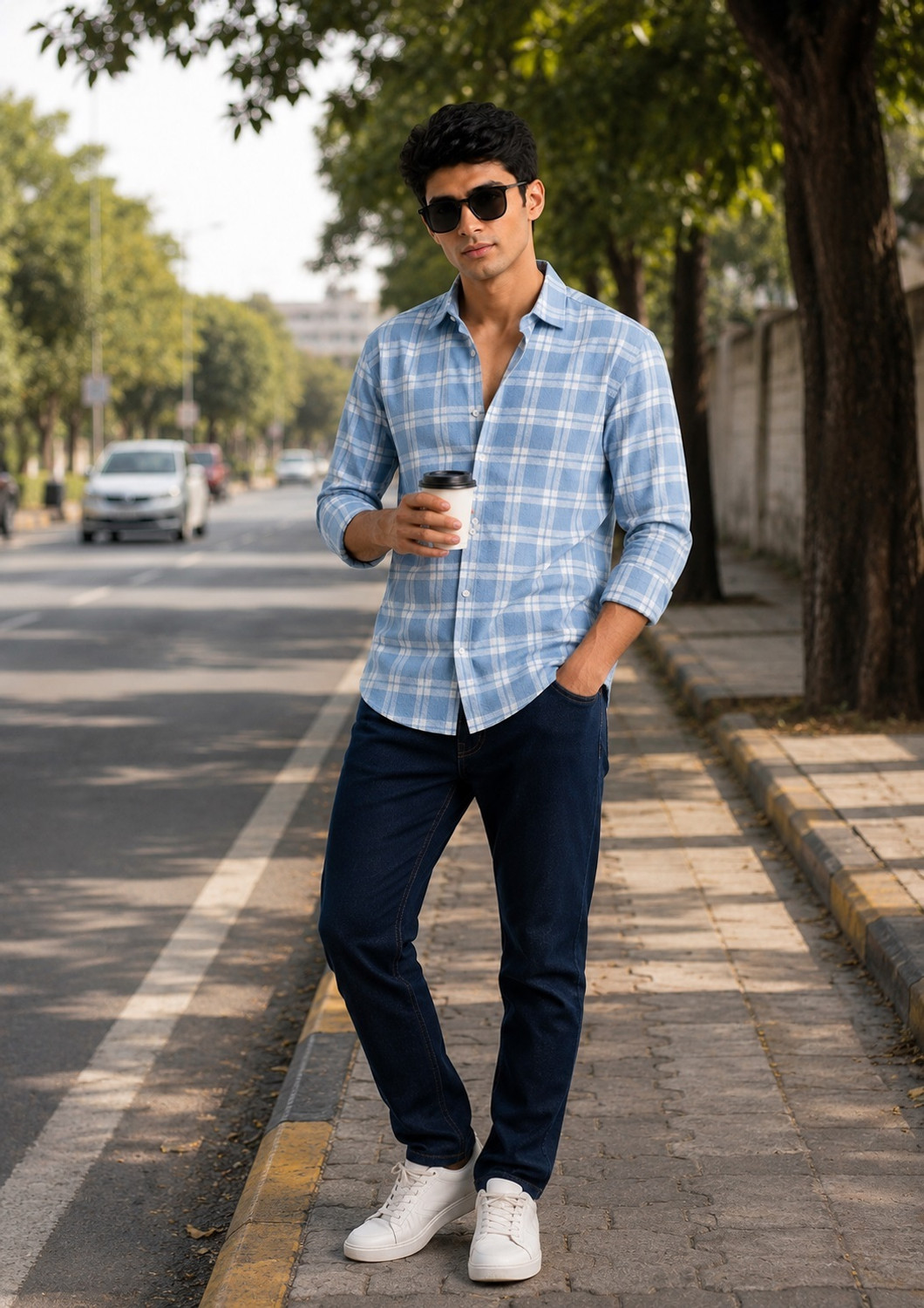 Image of FUBAR Men Checkered Casual Blue Shirt