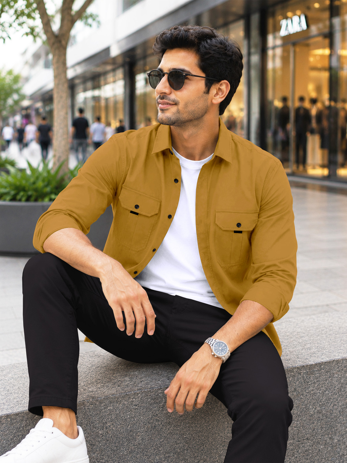 Image of VeBNoR Men Solid Casual Yellow Shirt