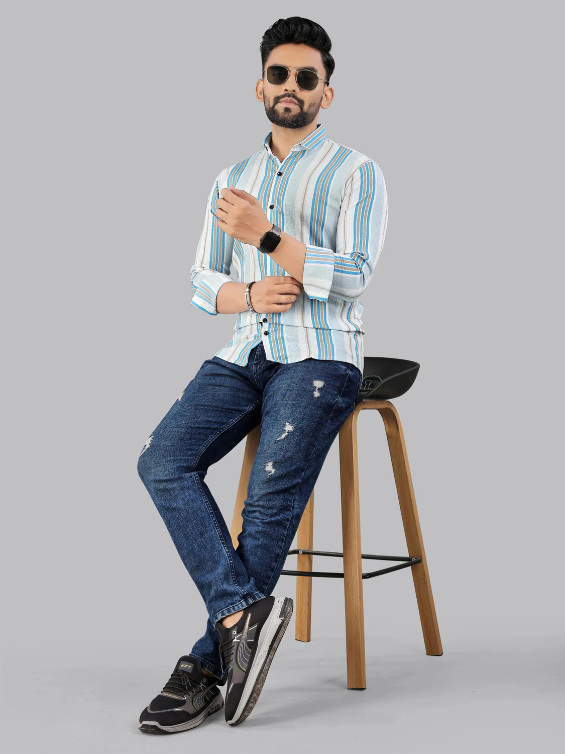 Image of METRONAUT Men Striped Casual Multicolor Shirt