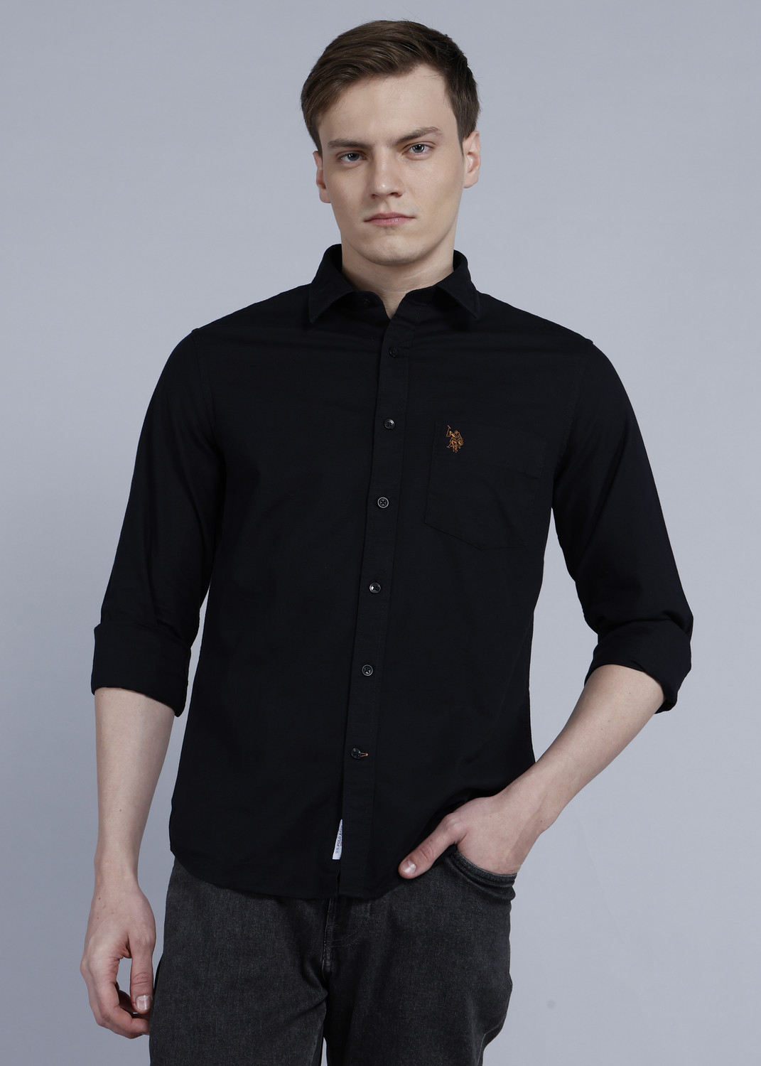Image of U.S. POLO ASSN. Men Solid Casual Black Shirt