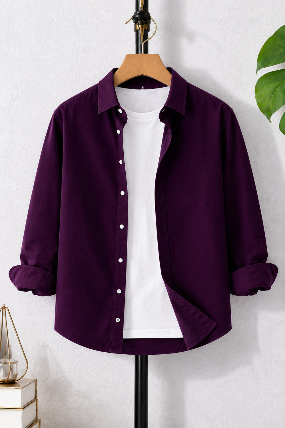 Image of TorontoCN Men Solid Casual Purple Shirt