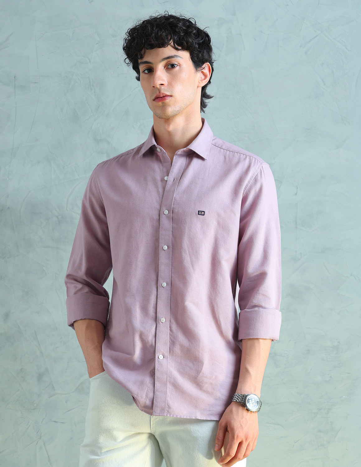Image of Arrow Sport Men Solid Formal Purple Shirt