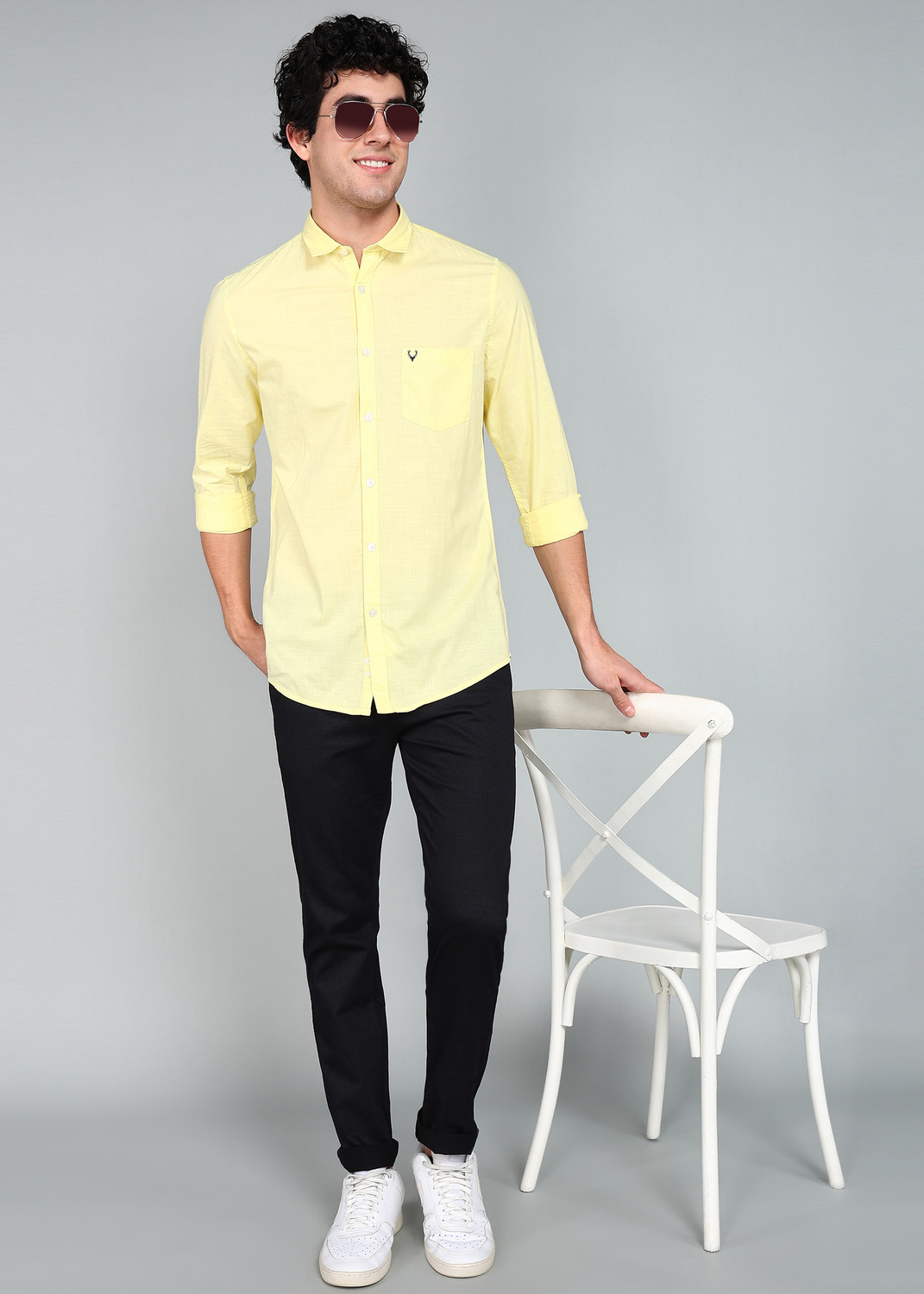 Image of Allen Solly Men Solid Casual Yellow Shirt