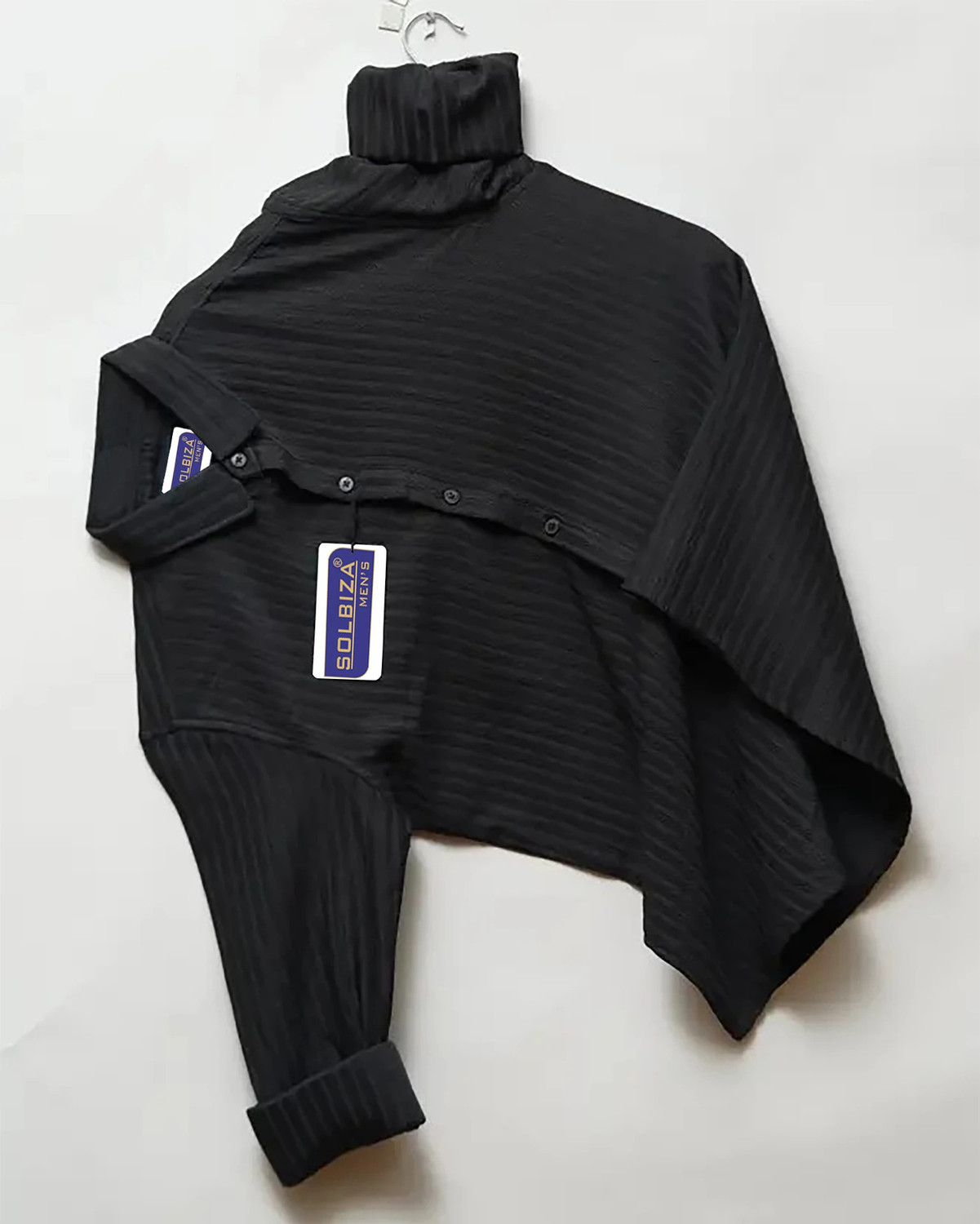 Image of Solbiza Men Striped Casual Black Shirt