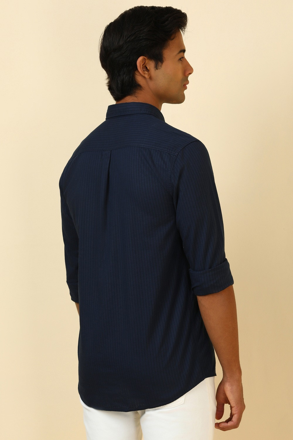 Image of Allen Solly Men Solid Casual Dark Blue Shirt