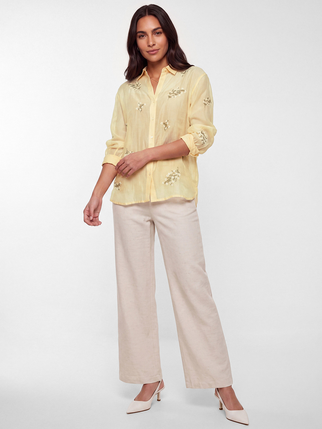 Image of MAX Women Embroidered Casual Yellow Shirt