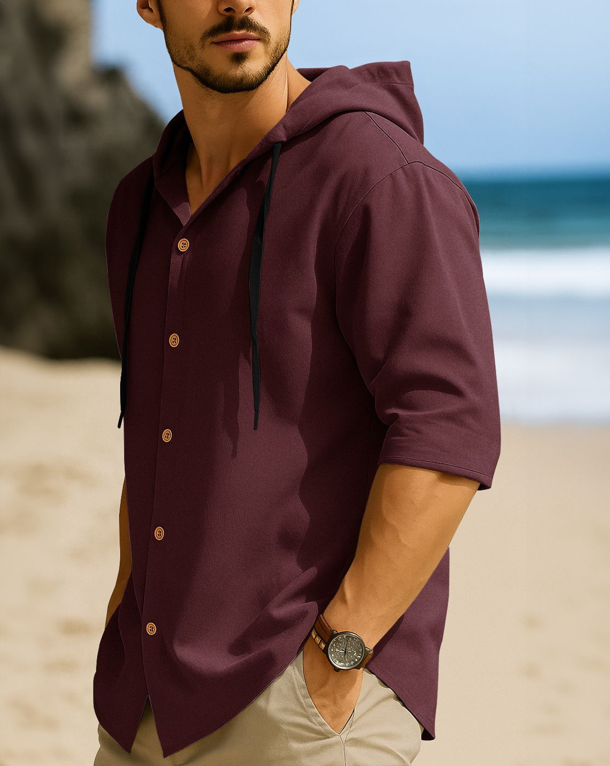 Image of EyeBogler Men Solid Casual Maroon Shirt