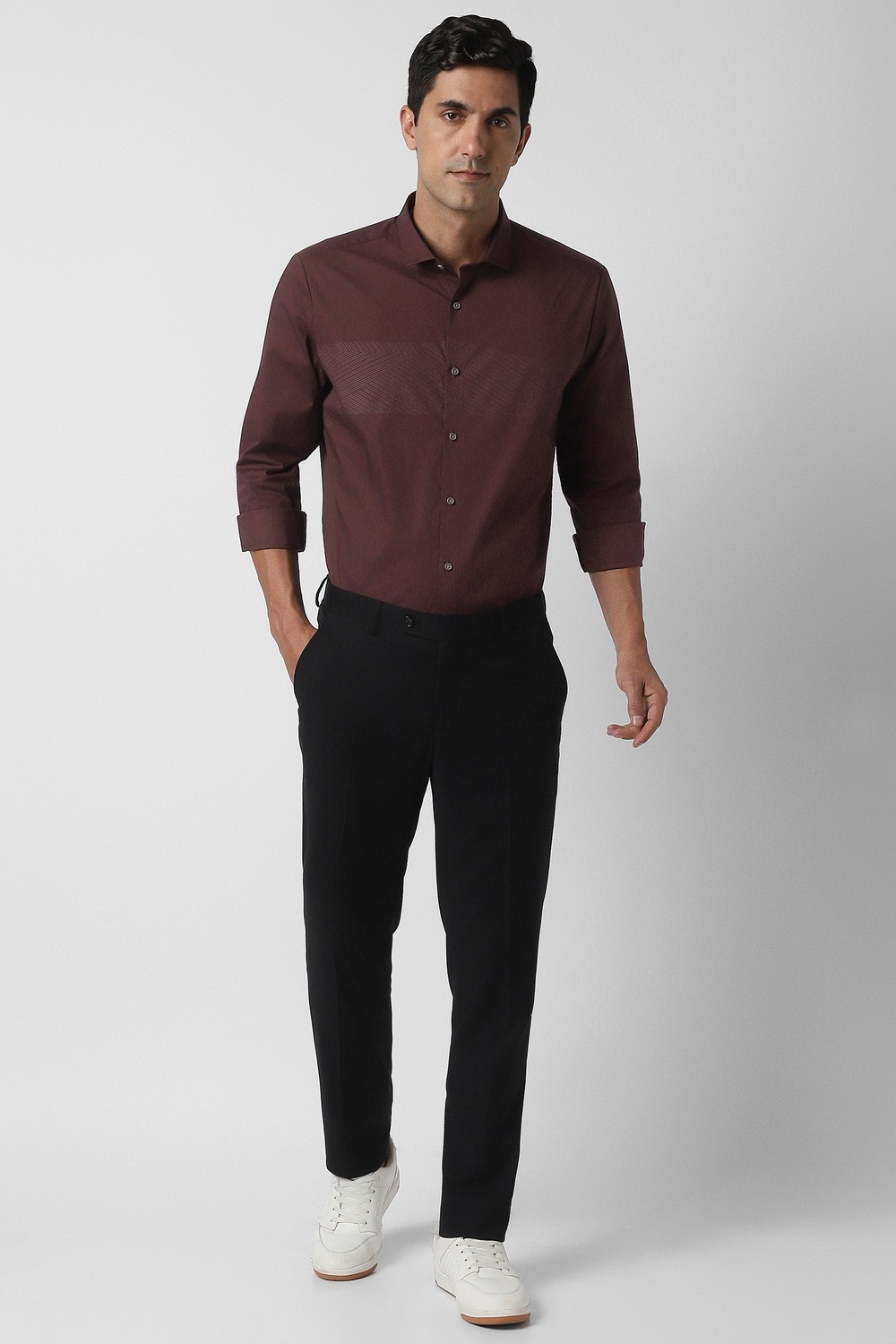Image of PETER ENGLAND Men Color Block Formal Brown Shirt