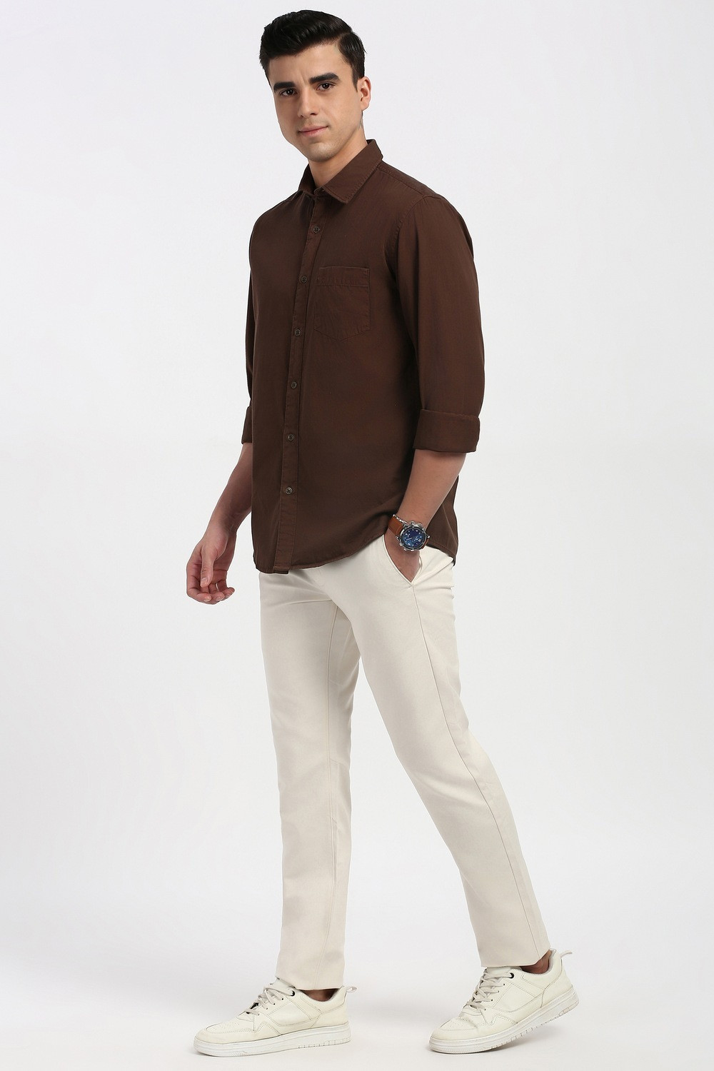 Image of PETER ENGLAND Men Solid Casual Brown Shirt