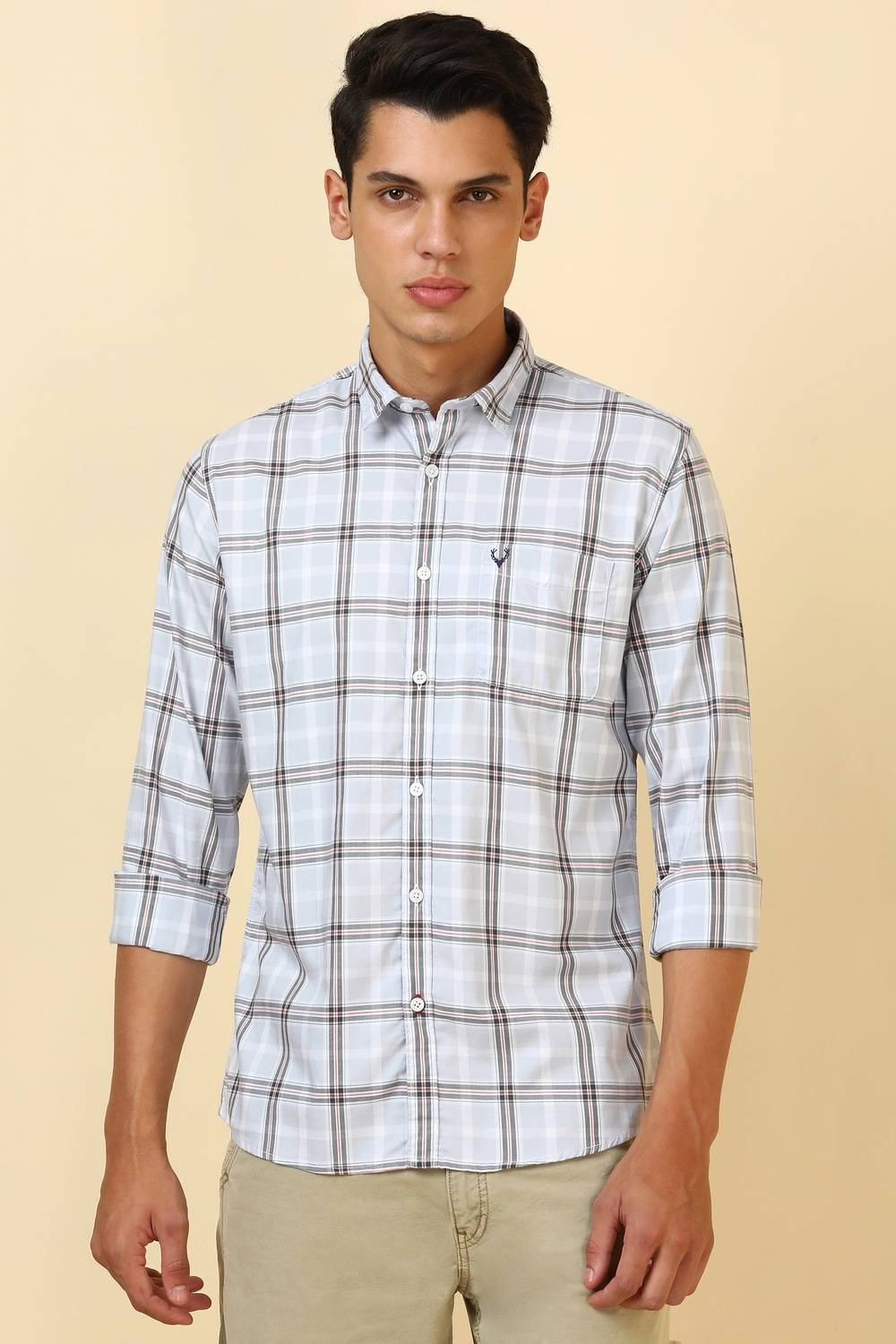 Allen Solly Men Checkered Casual Light Blue Shirt