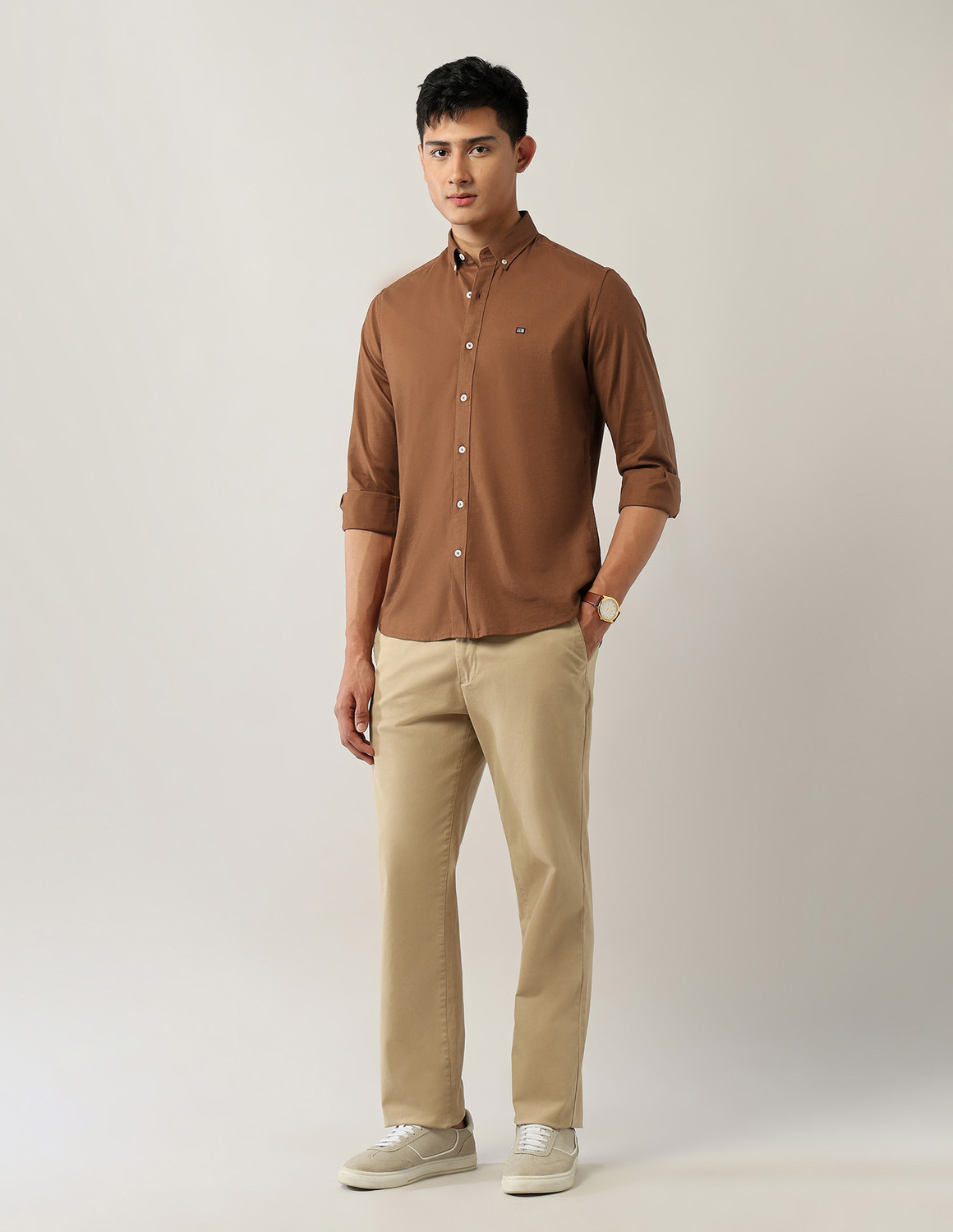 Image of Arrow Sport Men Solid Casual Brown Shirt