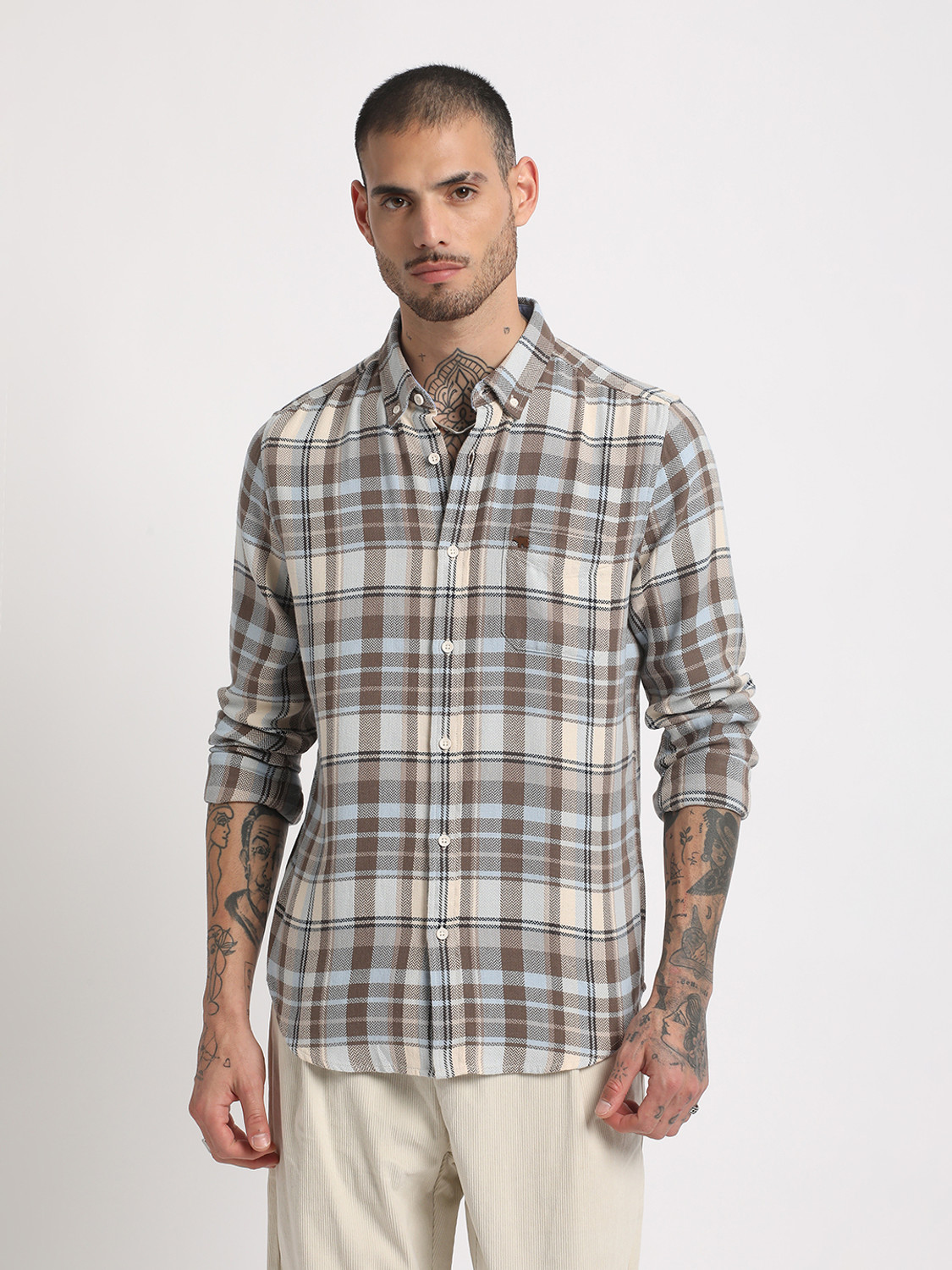 Image of THE BEAR HOUSE Men Checkered Casual Multicolor Shirt