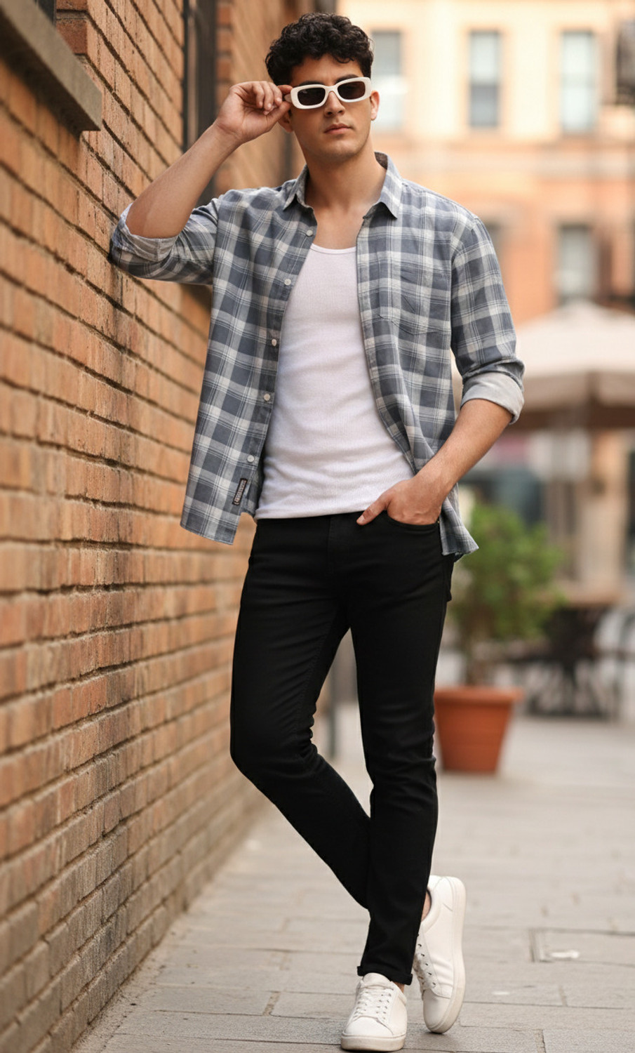 Image of Jai Textiles Men Checkered Casual Grey Shirt